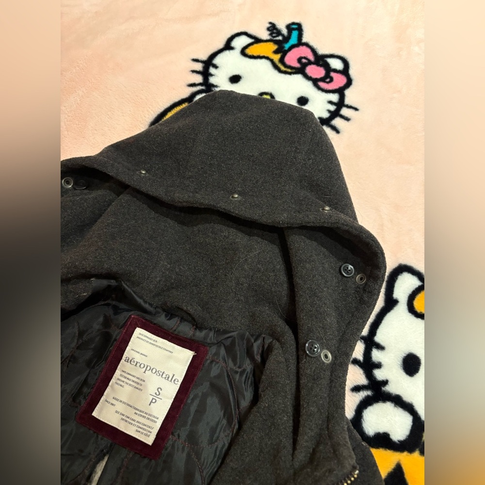 Aeropostale Charcoal Gray Wool Blend Toggle Coat with Hood - Picture 10 of 13